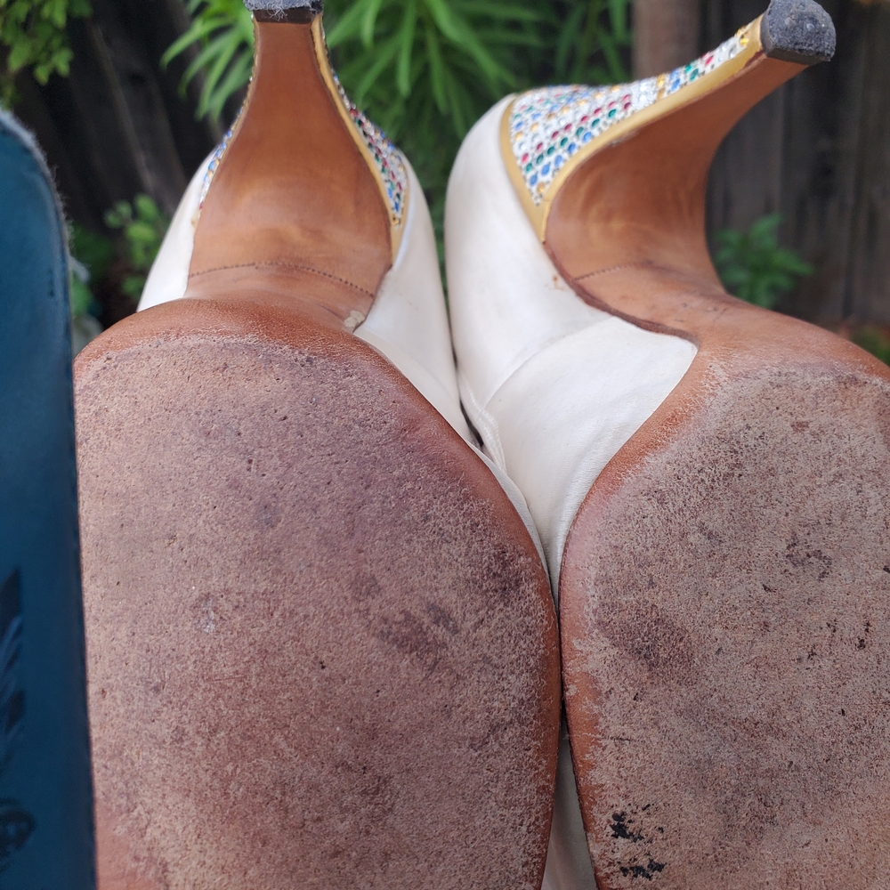 Elegant White Heels with Multicolor Rhinestones - Picture 5 of 6